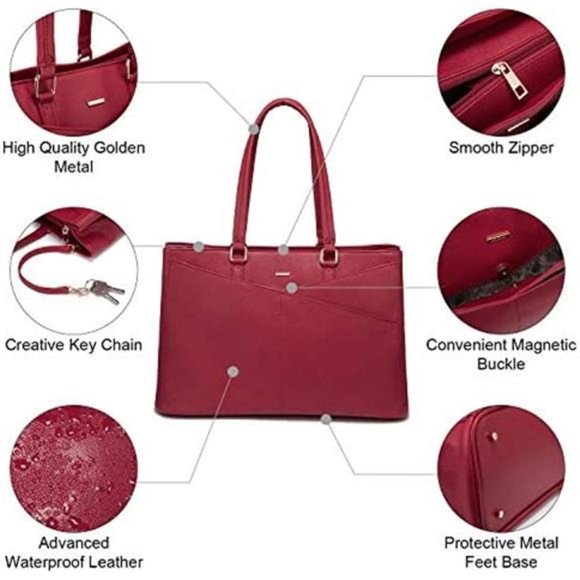 Laptop Tote Bag for Women 15.6 Inch Waterproof Leather Computer Bags Women - Picture 6 of 6